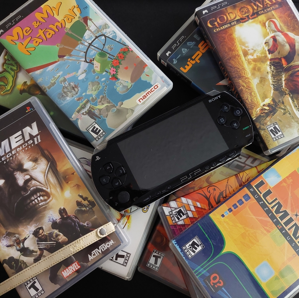 Sony Playstation Portable (PSP) Console with Logitech Case and PSP Games